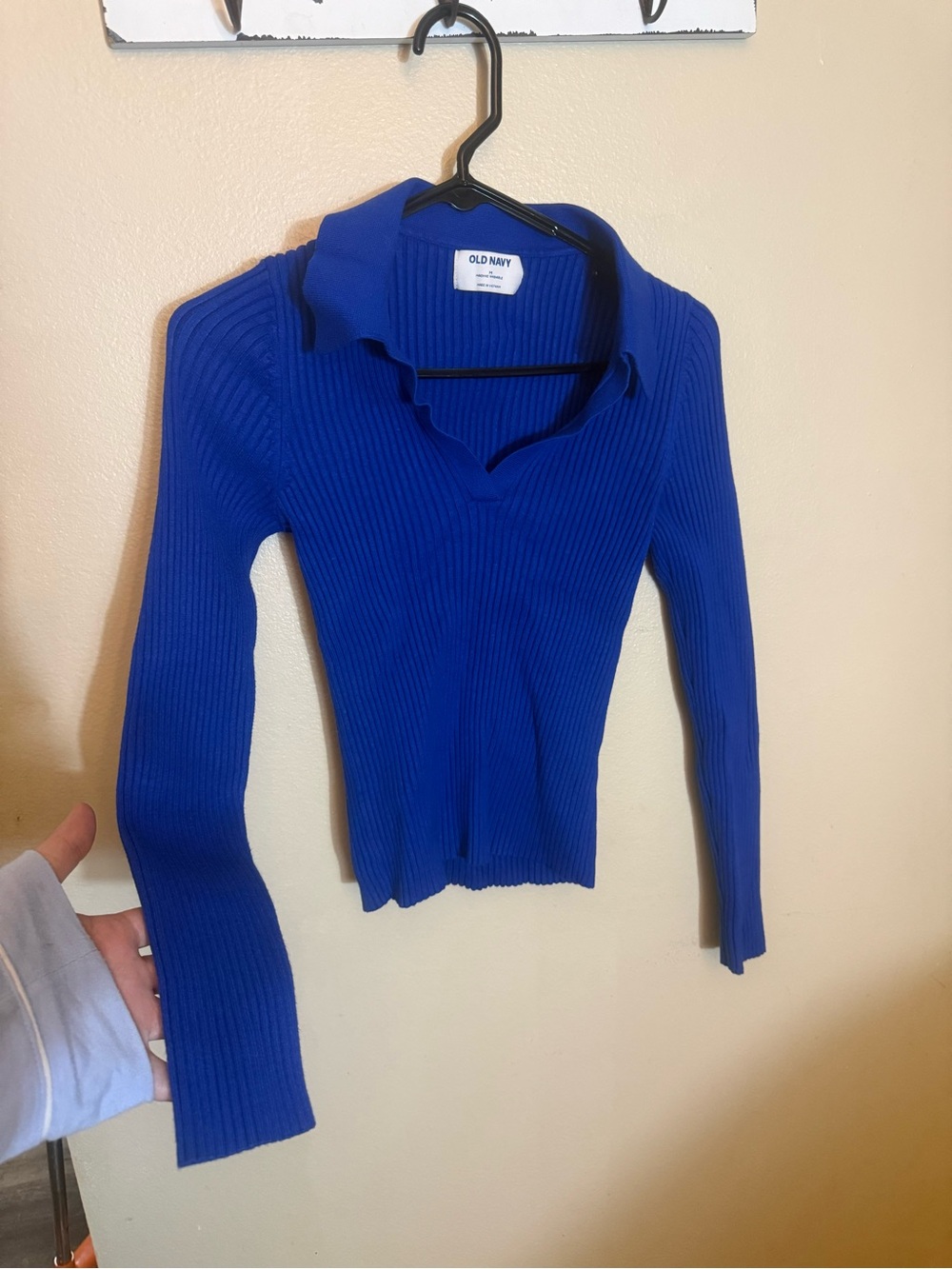 Old Navy Cobalt Blue Ribbed Collared Long Sleeve Tee